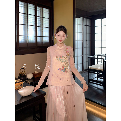禾婉【与凤行】金丝亚麻法绣高级感新中式贵气重工刺绣国风马甲女