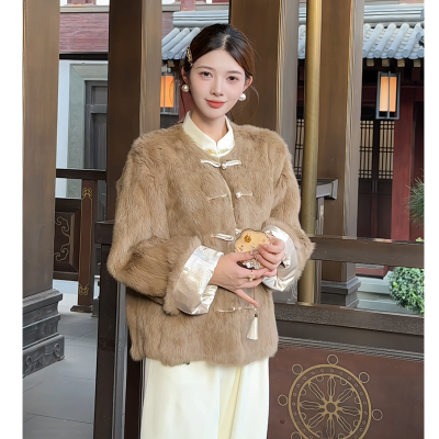 禾婉【凤尾牡丹】中式兔毛皮草