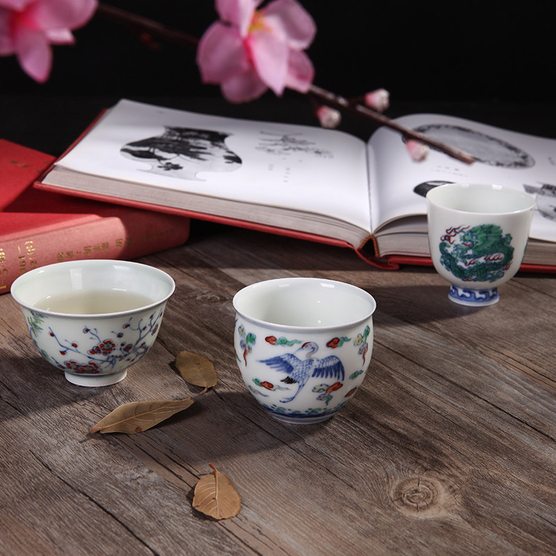斗彩杯青花景德镇陶瓷手绘品茗茶杯主人杯功夫茶具