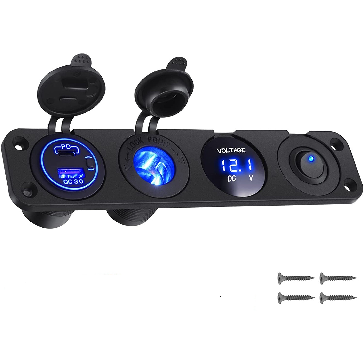 汽车点烟器插座USB车载充电器电压表改装点烟器总成带开关12Vusb