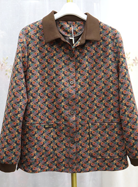 专柜5A07中老年女装大码时尚妈妈装春秋季奶奶装翻领夹克碎花外套