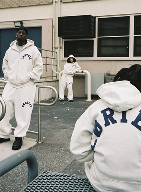 Corteiz 秋季新款街头灰色学院拱形开衫连帽卫衣外套男潮套装长裤