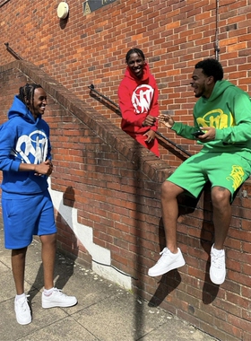 SYNA 新款时尚纯色春秋款5分短裤网红长袖连帽运动服套装痞帅健身