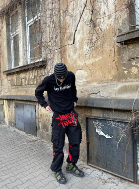 MINUS TWO 新款百搭宽松多口袋工装裤印花夏季可拆卸松紧时尚长裤