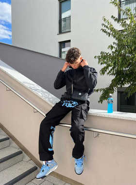 MINUS TWO潮牌嘻哈街头印花多口袋宽松休闲直筒长裤工装裤男炫酷