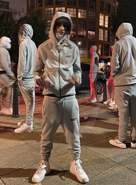 Lizzy  新款时尚卫衣卫裤套装拉链加绒针织男女同款嘻哈说唱街头