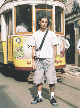 MINUS TWO长裤工装裤时尚青春印花抽绳束脚工装裤印花短裤男