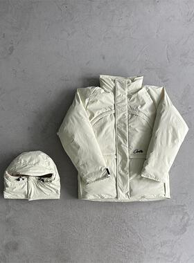 Corteiz秋冬米色B. I. G派克服可拆卸帽时尚百搭加厚保暖羽绒棉服