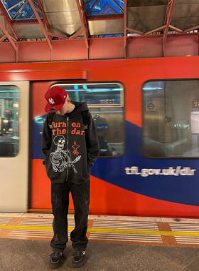 Broken planet欧美新款帽衫骷髅卫衣宽松街头运动拉链开衫外套