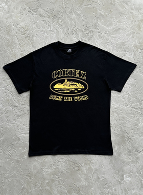 Corteiz 新款街头夏季男女款恶魔岛帆船黄色夜光印花短袖宽松休闲