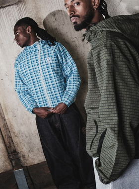 Mertra新款街头男女款 plaid Jacket 不对称格子夹克连帽外套休闲