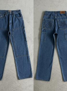 Corteiz秋季时尚刺绣直筒压纹牛仔裤高品质嘻哈ins风高质量长裤潮