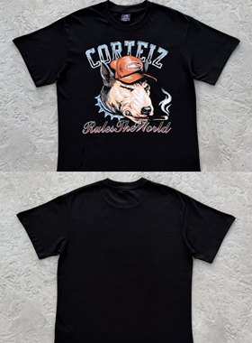 Corteiz 复古男女款T恤 dog pound tee -black 狗头标志黑色短袖