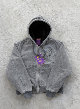 Corteiz 男款 Embossed Denim Work Jacket 压纹牛仔工装外套灰色