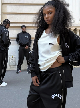 Corteiz 运动风 CREST ARCH TRACK SET- BLACK 男女休闲卫衣长裤