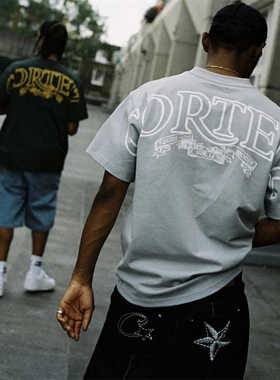 Corteiz 新款流行纯黑男装水洗做旧经典复古休闲长裤时尚潮牌短裤