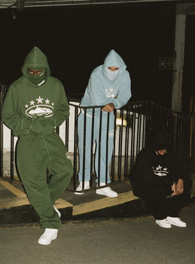 Corteiz 运动夹克衫宽松卫衣套装发泡印花 美式潮牌卫衣长裤套装