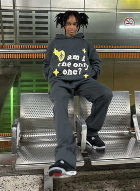 Broken Planet美式爱心地球英文发泡外套女情侣宽松卫衣卫裤套装