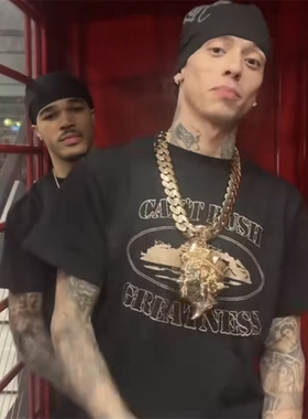 Corteiz新款时尚美式街头恶魔岛帆船印花黄色logo宽松圆领短袖T恤