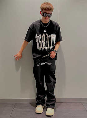 OSBATT蝙蝠发泡字母印花 year of tears 欧美潮牌夏季纯棉短袖T恤