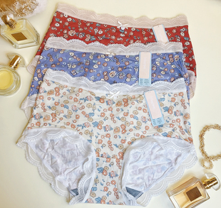 2条装 30071中高腰包臀甜美碎花花边透气石墨烯 彩田旗下伊内内裤