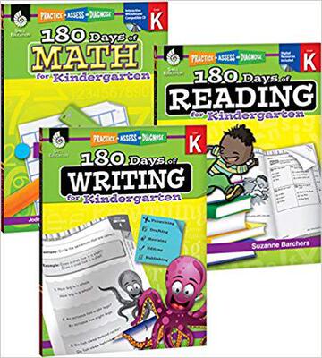 英文原版 幼儿园180天阅读写作数学3本合辑 180 Days of Practice for Kindergarten (Set of 3) Reading, Writing and Math