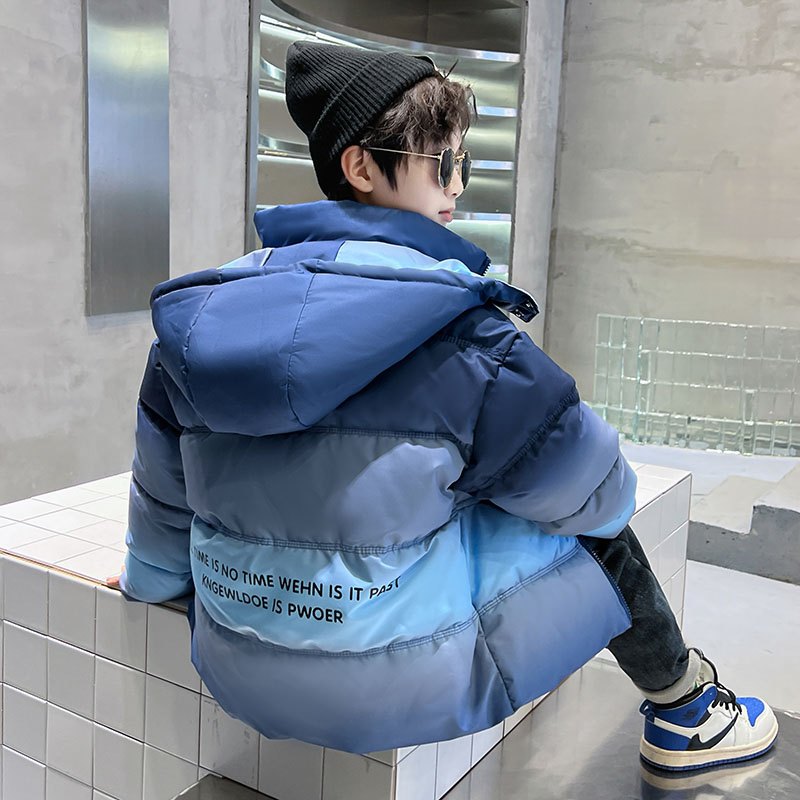 男童羽绒棉衣2025新款中大童冬季加厚保暖渐变可拆卸帽子棉服棉袄