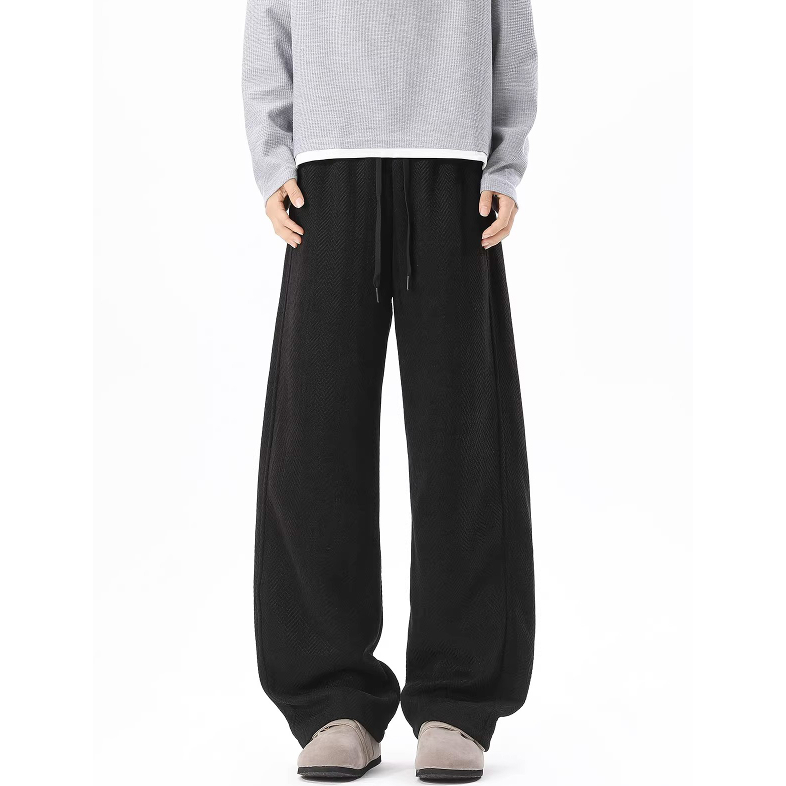 纯色重磅抽绳弯刀运卫裤男女生