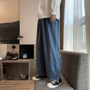 秋季复古大码嘻哈牛仔裤男潮牌宽松直筒阔腿裤潮流百搭拖地灯笼裤