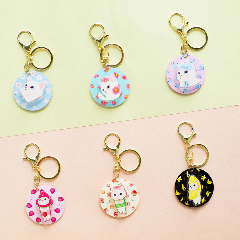 jetoy可爱猫咪亚克力旋转解压钥匙扣挂件耳机盒少女心挂饰包ins