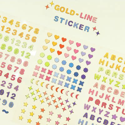 韩国indigo字母数字彩色装饰贴纸