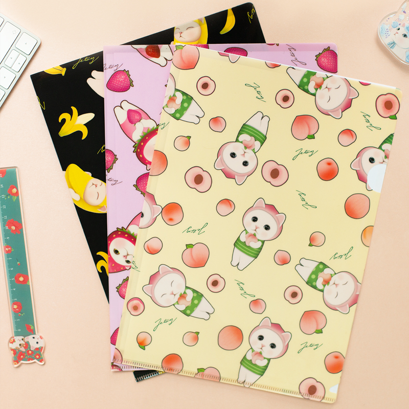 韩国jetoy可爱猫咪便携A4文件夹3款套装3个入L型学生试卷资料收纳