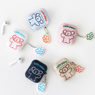 韩国romane可爱小狗适用于苹果AirPods1 Pro无线蓝牙耳机套防摔硅胶保护套女ins风耳机盒含挂链 3代