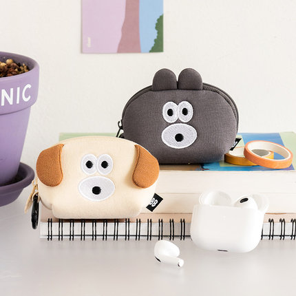 韩国romane卡通兔兔狗狗适用苹果AirPods1/2/3/4代无线蓝牙Pro2三星buds华为耳机盒包挂便携防摔拉链收纳小包