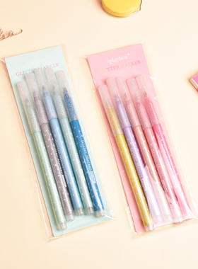 iplaybox文具闪光粉彩签名记号笔手账相册DIY涂鸦绘画黑卡纸笔5色