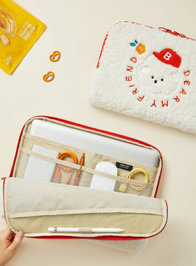 韩国antennashop可爱卡通羊羔绒刺绣防震适用于11寸iPad Pro平板电脑包通用苹果macbook 13.3寸联想华为戴尔