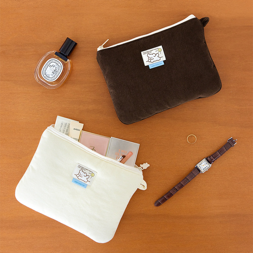 韩国livework可爱灯芯绒平口化妆包口红姨妈巾耳机数码ins收纳包