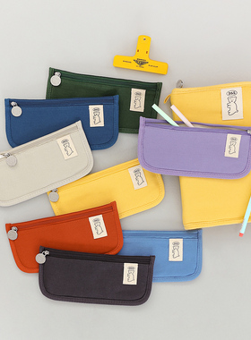 韩国romane糖果色棉布创意扁平双面笔袋ins风学生便携文具收纳包