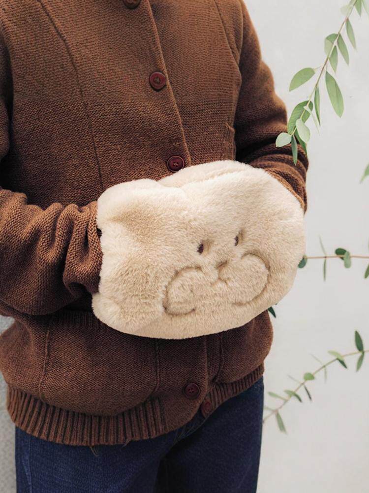 KOREAN LIVEWORK CUTE PLUSH BUNNY HAND WARMER SLEEVE SLEEVE SLEEVE WOMENS WINTER WARM HAND PILLOW ZIPPER STORAGE BAG