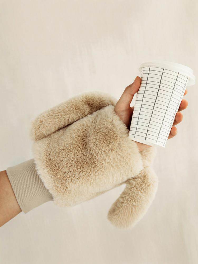 KOREAN LIVEWORK CUTE PLUSH BUNNY HAND WARMER SLEEVE SLEEVE SLEEVE WOMENS WINTER WARM HAND PILLOW ZIPPER STORAGE BAG