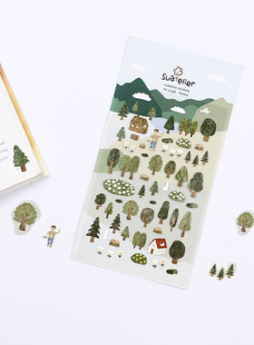 韩国SUATELIER可爱小清新绿色森林树木手账本DIY生活小物装饰贴纸