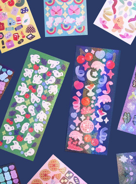 韩国plan d可爱时尚镭射无痕可移贴纸DIY手账相片小卡手机装饰贴