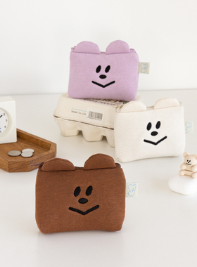 韩国livework小清新笑脸ins短款口红唇膏紫色零钱包蓝牙耳机收纳