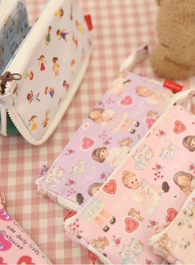 韩国afrocat可爱甜美洋娃娃卡通拉链ins风防水笔袋大容量文具包