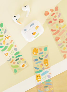 韩国KAKAO可爱屁桃狮子卡通贴纸手账相片小卡咕卡装饰手机贴画2张