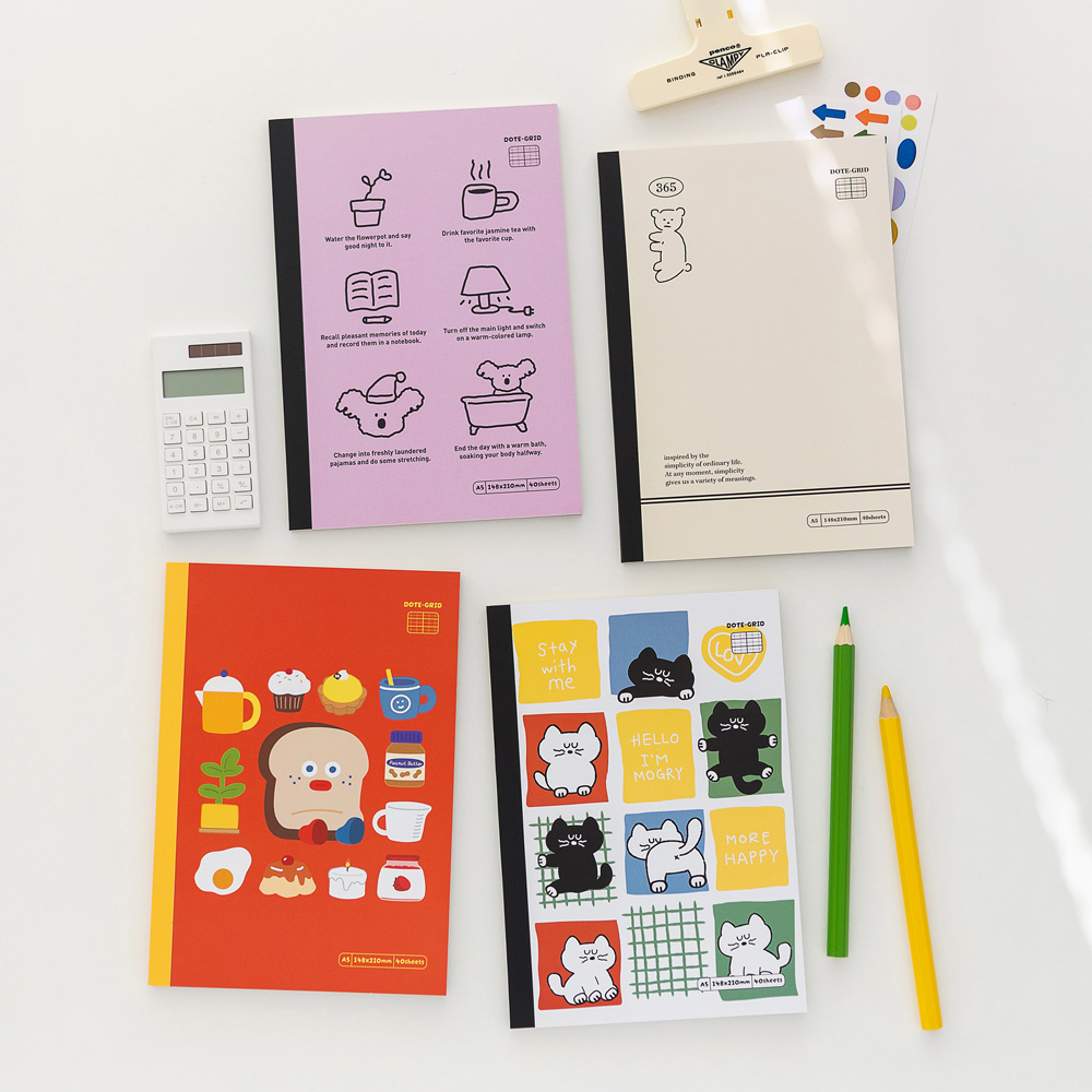 韩国可爱卡通插画横线格子笔记本