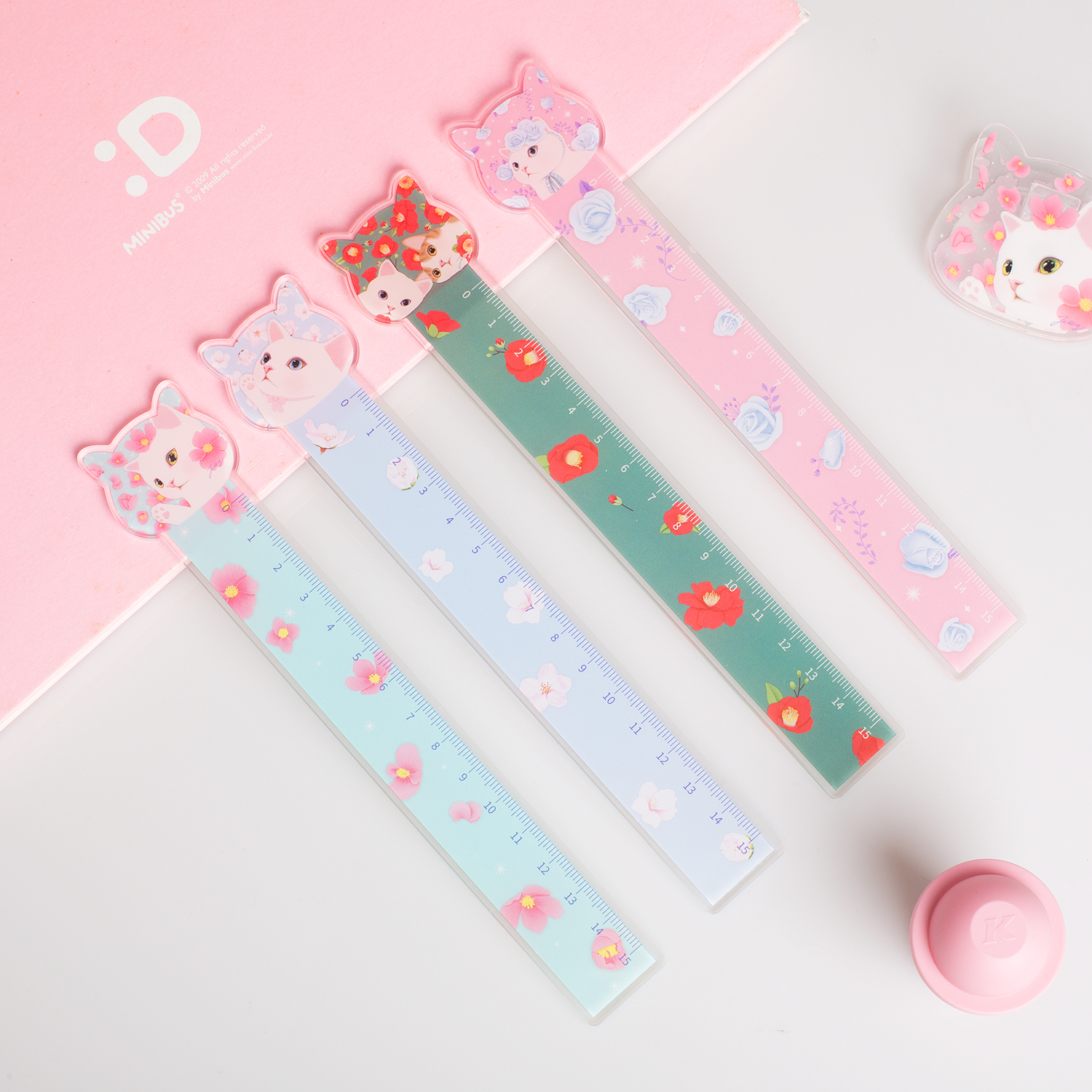 韩国jetoy可爱卡通猫咪15cm透明亚克力直尺中小学生测量文具尺子