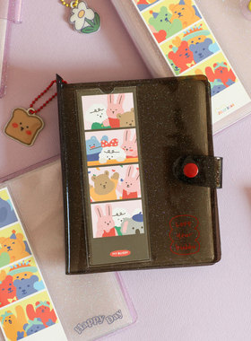 韩国dailylike可爱透明炫彩搭扣四格相片相册长贴纸收纳册集放48p