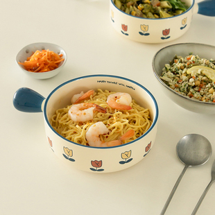 韩国dailylike大容量泡面汤碗陶瓷微波炉可用手柄防烫餐食碗ins风