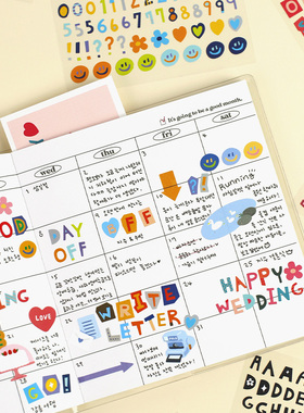 韩国paperian时尚彩色字母数字无痕贴纸手账本相片咕卡DIY装饰贴